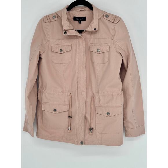 New Look Pale Pink Cotton Drawstring Waist w/ Pockets and Hood Jacket Size S - Picture 1 of 6